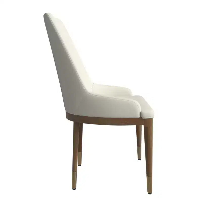 LeisureMod Modern Dining Chair Upholstered in Leather with Brown Rubberwood Legs Accent Kitchen Room Side Chairs