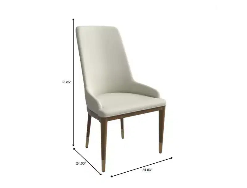 LeisureMod Modern Dining Chair Upholstered in Leather with Brown Rubberwood Legs Accent Kitchen Room Side Chairs