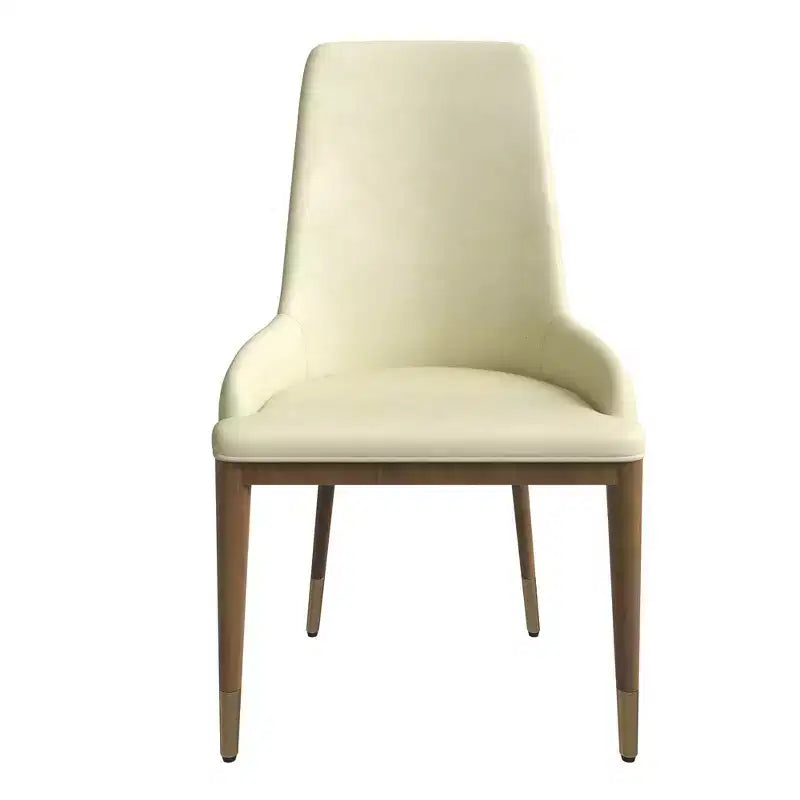 LeisureMod Modern Dining Chair Upholstered in Leather with Brown Rubberwood Legs Accent Kitchen Room Side Chairs