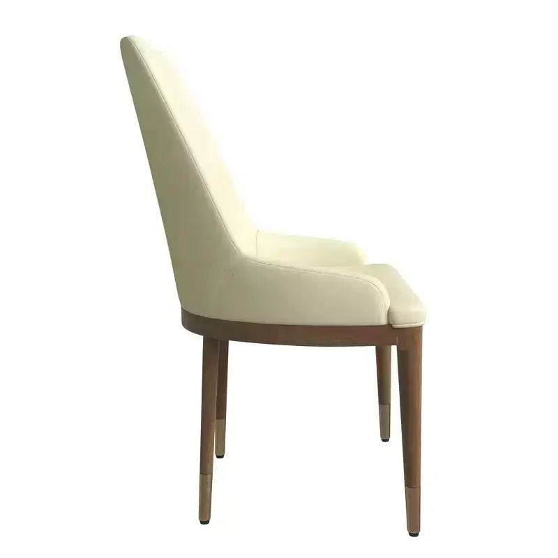 LeisureMod Modern Dining Chair Upholstered in Leather with Brown Rubberwood Legs Accent Kitchen Room Side Chairs