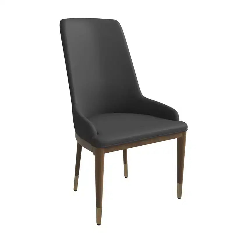 LeisureMod Modern Dining Chair Upholstered in Leather with Brown Rubberwood Legs Accent Kitchen Room Side Chairs