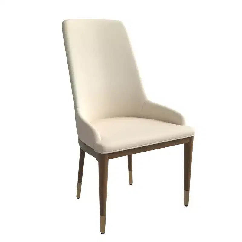 LeisureMod Modern Dining Chair Upholstered in Leather with Brown Rubberwood Legs Accent Kitchen Room Side Chairs