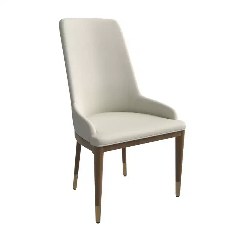 LeisureMod Modern Dining Chair Upholstered in Leather with Brown Rubberwood Legs Accent Kitchen Room Side Chairs
