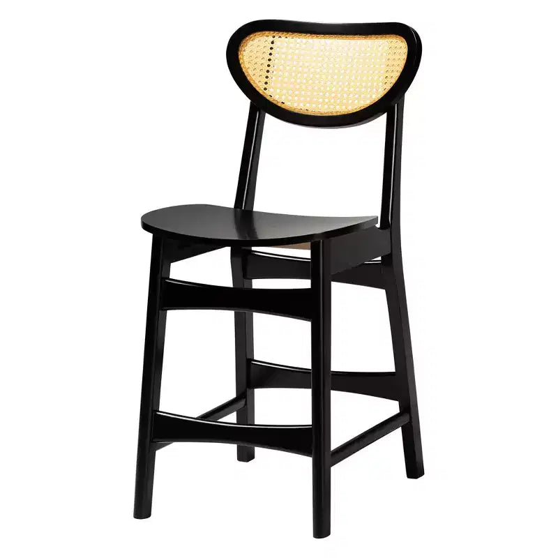 Mid-Century Modern Wood and Rattan 5-Piece Pub Set