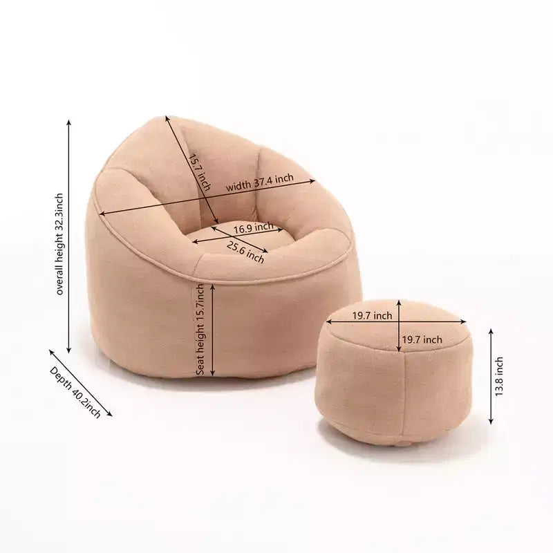 Bean Bag Chair with Ottoman, Comfy Bean Bag Sofa Chair, Modern Accent Bean Bag Chairs with Footstool for Living Room Bedroom Apartment Dorm
