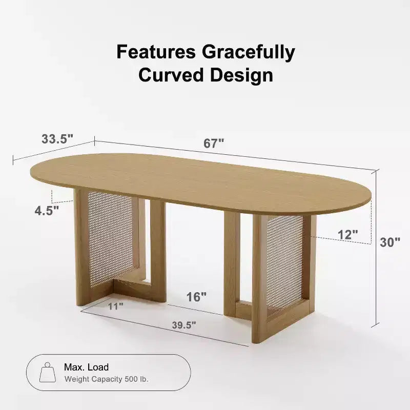 Dovelina Mid-Century Oval Wood Dining Table Set 6 People - 67, Natural Wood