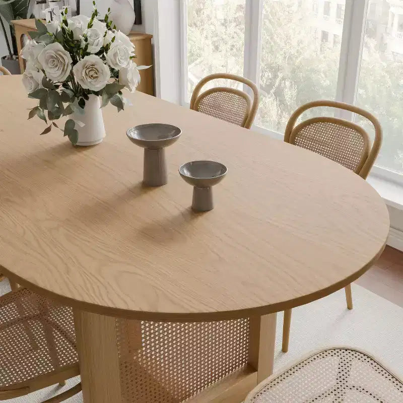 Dovelina Mid-Century Oval Wood Dining Table Set 6 People - 67, Natural Wood