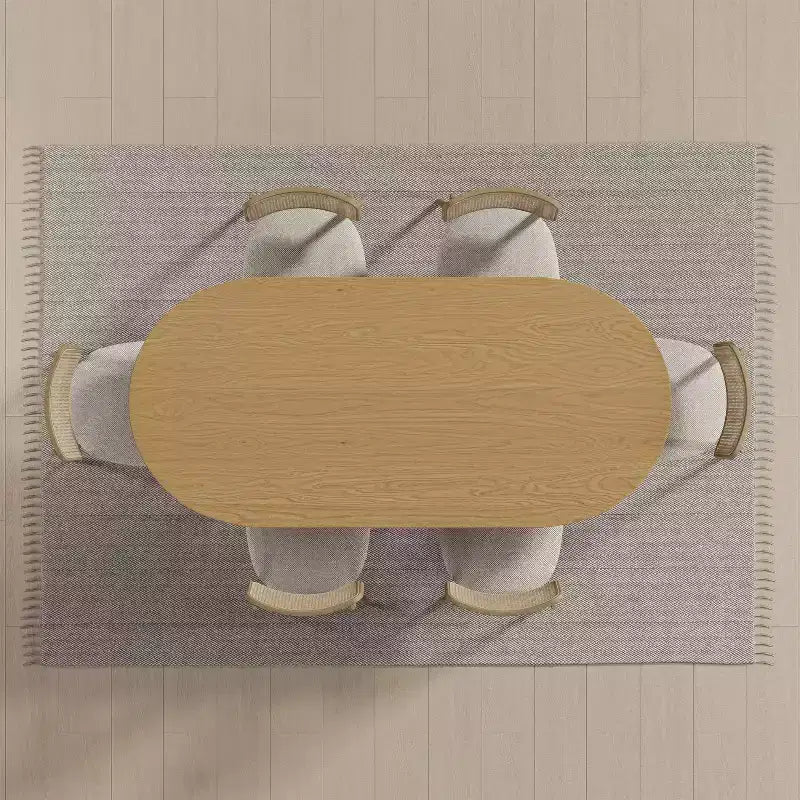 Dovelina Mid-Century Oval Wood Dining Table Set 6 People - 67, Natural Wood
