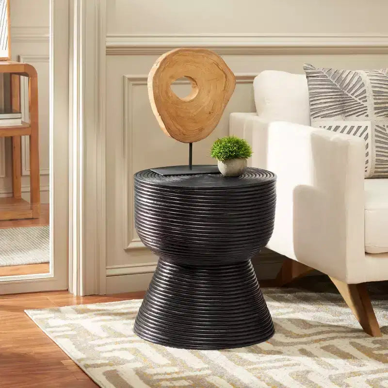 Heimdall Round Accent Table Distressed Black/Black - Safavieh