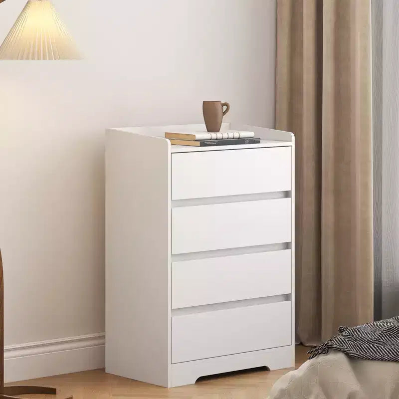 4 Drawer Dresser, Chest of Drawers without Handle, White Dresser for Bedroom, Waterproof Wooden Cabinet with Sturdy Frame for Living Room, Entryway