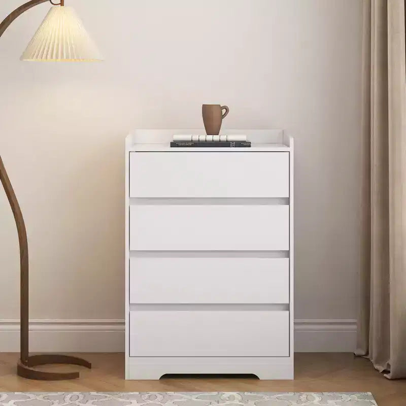 4 Drawer Dresser, Chest of Drawers without Handle, White Dresser for Bedroom, Waterproof Wooden Cabinet with Sturdy Frame for Living Room, Entryway