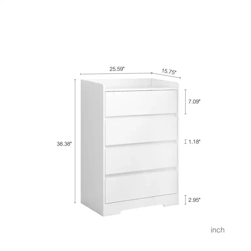 4 Drawer Dresser, Chest of Drawers without Handle, White Dresser for Bedroom, Waterproof Wooden Cabinet with Sturdy Frame for Living Room, Entryway