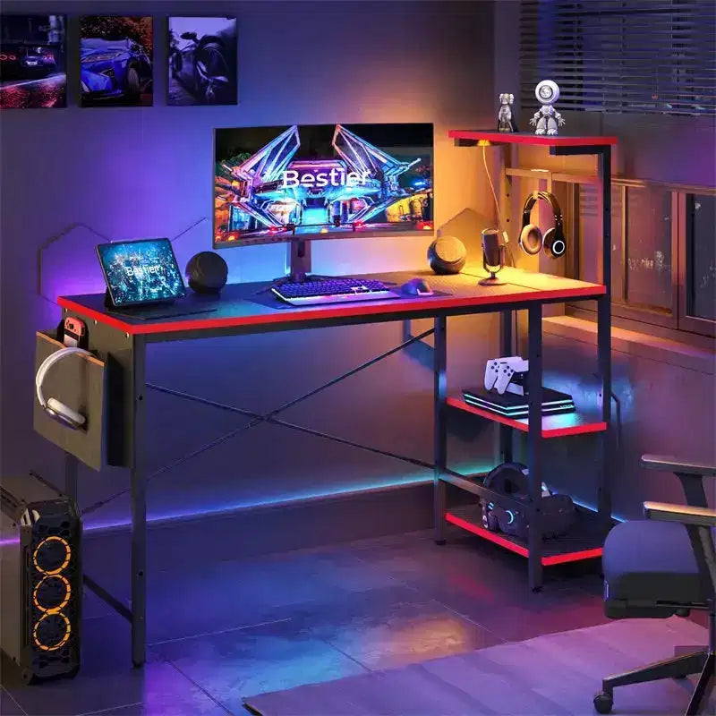 Bestier 52 Inch Gaming Desk with 4 Tiers Shelves & Storage Bag