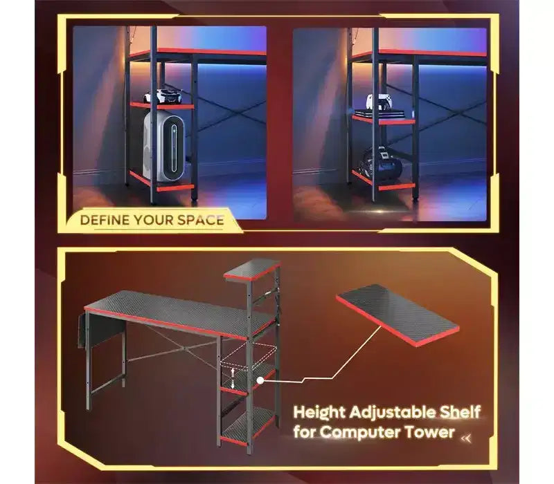 Bestier 52 Inch Gaming Desk with 4 Tiers Shelves & Storage Bag