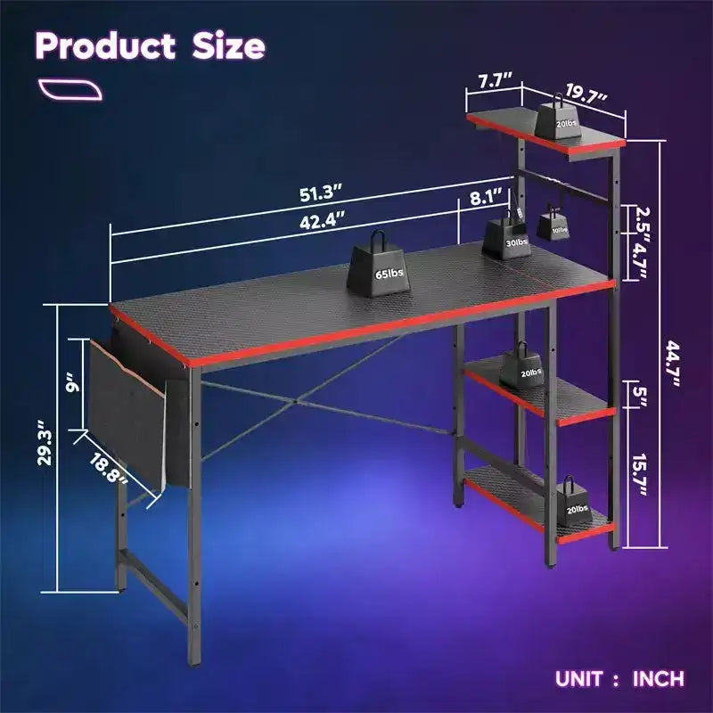 Bestier 52 Inch Gaming Desk with 4 Tiers Shelves & Storage Bag