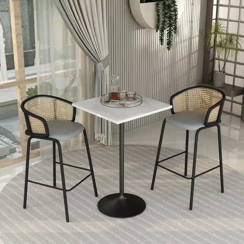 LeisureMod Verve 27 Sqaure Bar Height Dining Table - Modern Resin Top with Black Steel Pedestal Base Counter Height Table for Kitchen, Home, and Pub