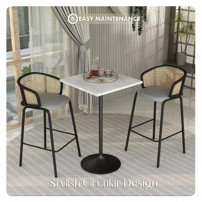 LeisureMod Verve 27 Sqaure Bar Height Dining Table - Modern Resin Top with Black Steel Pedestal Base Counter Height Table for Kitchen, Home, and Pub