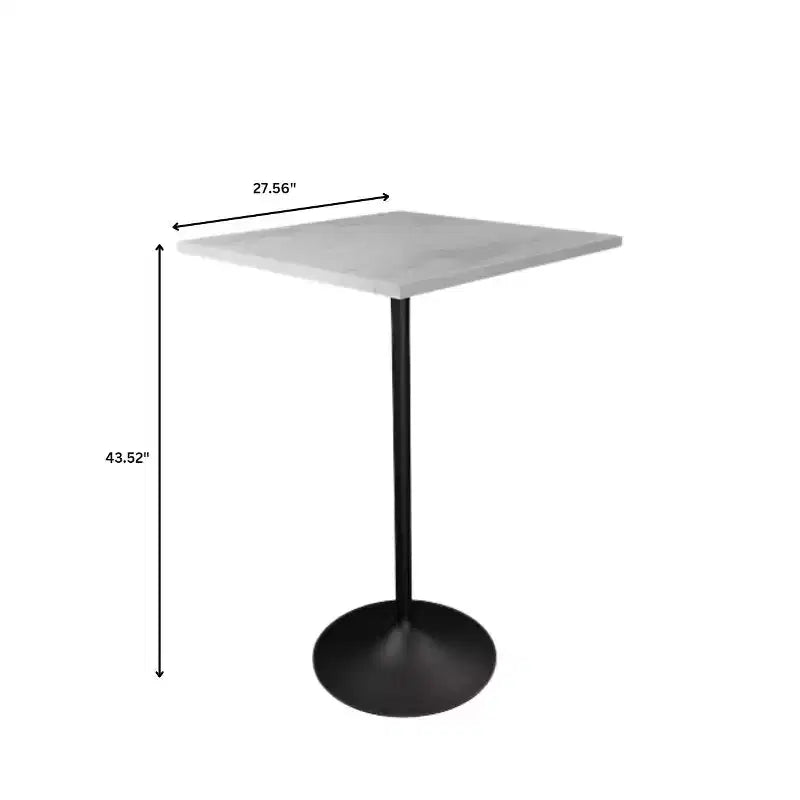 LeisureMod Verve 27 Sqaure Bar Height Dining Table - Modern Resin Top with Black Steel Pedestal Base Counter Height Table for Kitchen, Home, and Pub