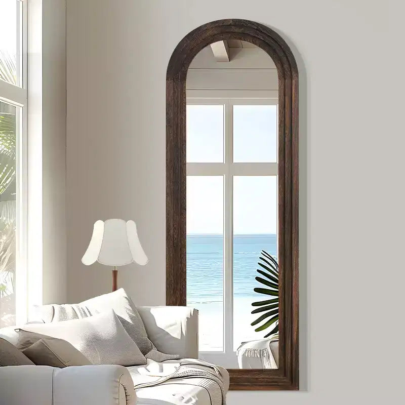Dovelina Arched Wooden Step Decorative Wall Mirror Hanging Mirror