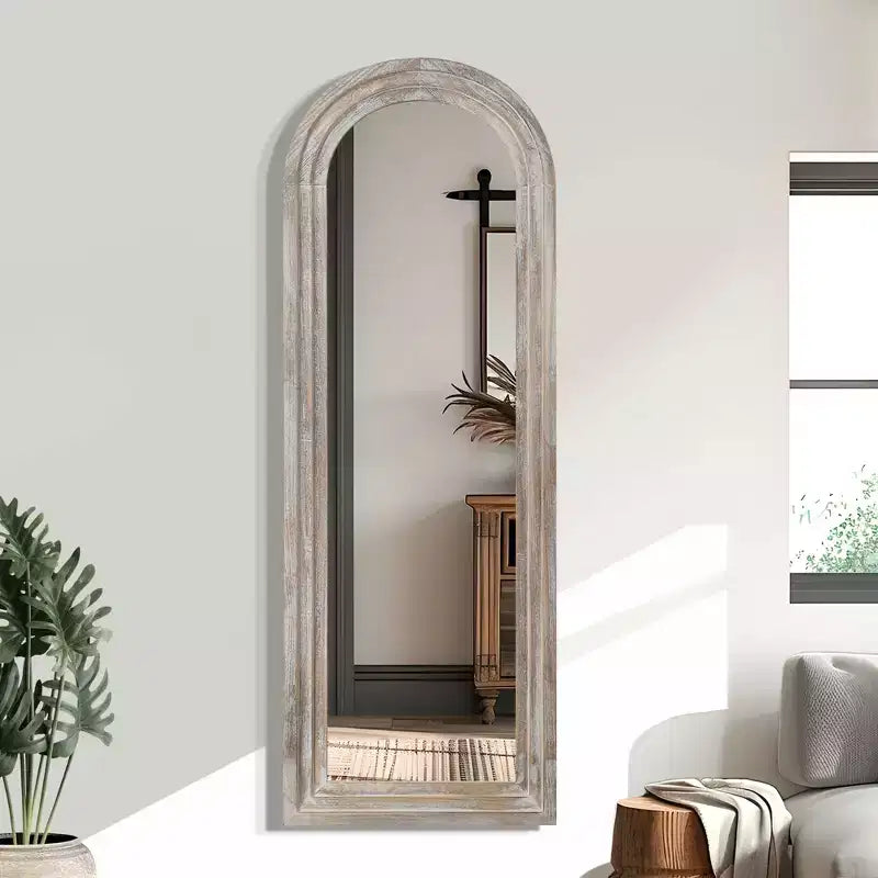 Dovelina Arched Wooden Step Decorative Wall Mirror Hanging Mirror