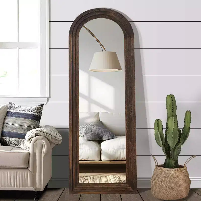 Dovelina Arched Wooden Step Decorative Wall Mirror Hanging Mirror
