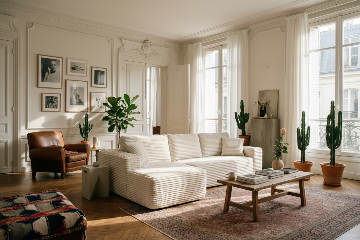 Wide-angle Parisian living room